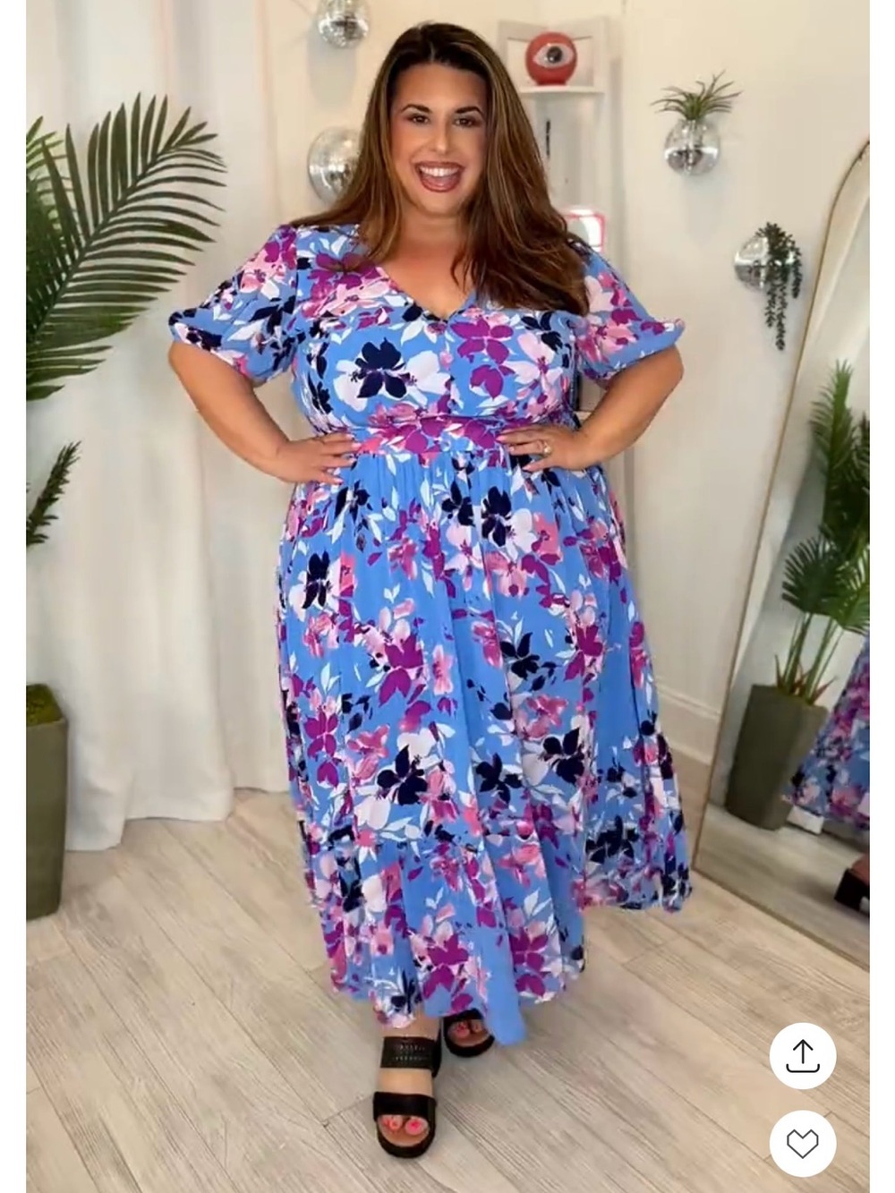 BloomChic Blue Floral Maxi Dress with Pink and Purple Blooms